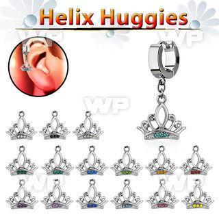 ehh649 helix huggie w a dangling crystal studded crown