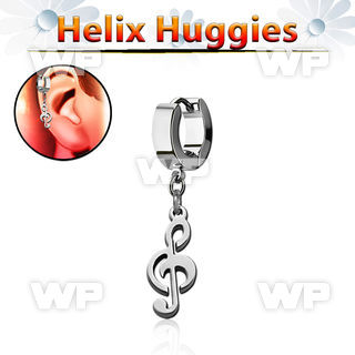 ehh709 helix huggie w a dangling musical note