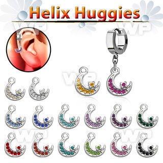 ehh734 helix huggie w a dangling moon with crystals