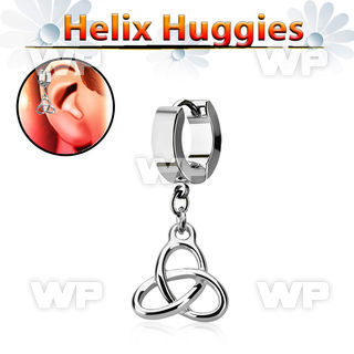 ehh736 helix huggie w a dangling plain celtic trinity knot