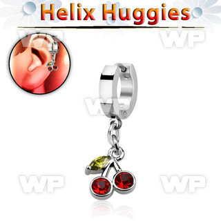 ehhchz helix huggie w a dangling crystal cherry design