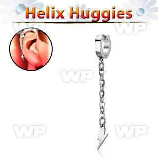 ehhllit steel helix huggie w lightning symbol dangling on chain