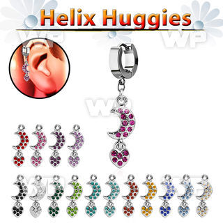 ehhmh helix huggie w a dangling moon with heart