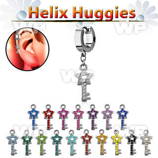 ehhstky helix huggie w a dangling star key design with crystals 