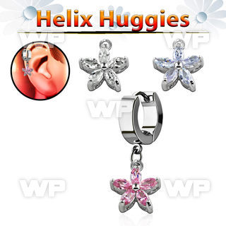 ehhz319 helix huggie w a dangling flower with cz stone petals