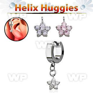 ehhz324 helix huggie w a dangling small cz flower