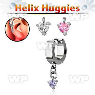ehhz337 helix huggie w a dangling a heart shaped dangling cz