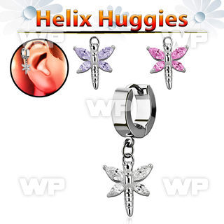 ehhz349 helix huggie w a dangling dragonfly design with cz wings