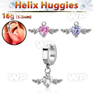 ehhz367 helix huggie w a dangling heart shaped cz w wings