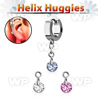 ehhz372 helix huggie w a dangling round cubic zirconia stone