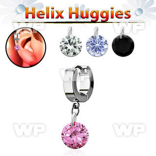ehhz407 helix huggie w a dangling 8mm round cz stone