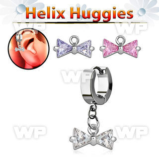 ehhz408 helix huggie w a dangling prong set cz bow