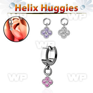 ehhz411 stainless steel huggie w a dangling small flower w cz