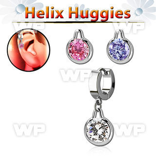 ehhz417 steel helix huggie earring w a round dangling w cz
