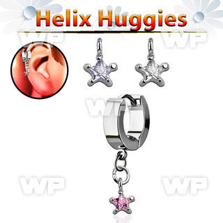 ehhz585 helix huggie w a dangling prong set star shaped cz stone