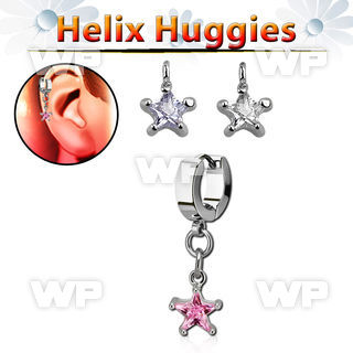 ehhzs6 steel helix huggie w a dangling w dangling 6mm star cz 