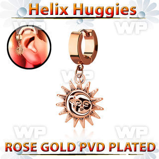 ehr726 rose gold steel helix huggie earring w a dangling sun