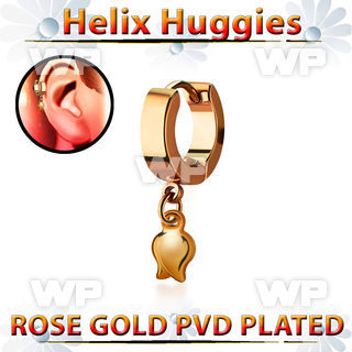 ehr767 rose gold steel helix huggie earring w a dangling tulip