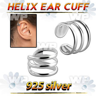 ehvcf13 sterling silver helix ear cuff with three plain rings