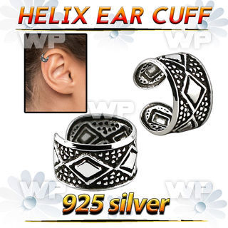 ehvcf21 sterling silver helix ear cuff with a rhomb design