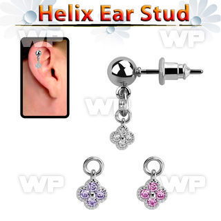 erbdz411 ball shaped steel helix ear stud w small flower w czs