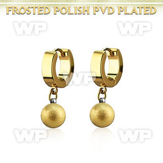 ergfot8 gold steel huggies earrings w 8mm ball w frosted effect