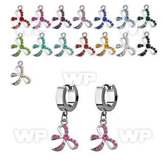 erh588 steel huggies earrings w dangling crystal studded bow