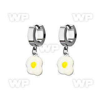 erh645a steel huggies earrings w an eggs dangling