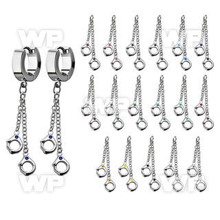 erh652s steel huggies earrings w two dangling handcuffs