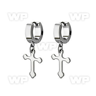 erhcros steel huggies earrings w dangling small cross