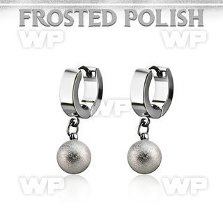 erhfo8 steel huggies earrings w 8mm frosted steel balls