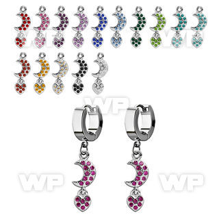 erhmh steel huggies earrings w dangling moon w heart