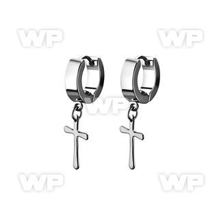 erhscrs steel huggies earrings w dangling small steel cross
