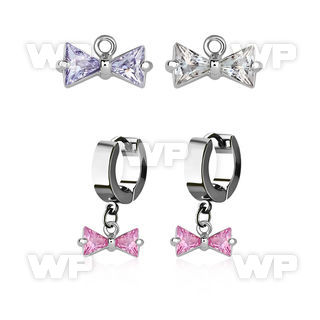 erhz408 steel huggies earrings w dangling prong set cz bow