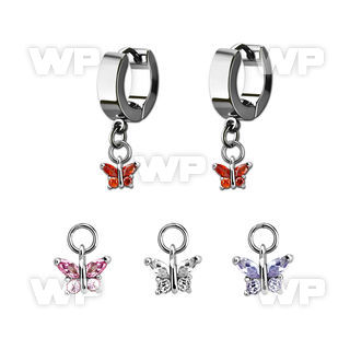 erhz589 stainless steel huggie earring w dangling butterfly