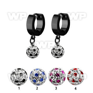 erkfra8 black steel huggies dangling dotted multi crystal ball