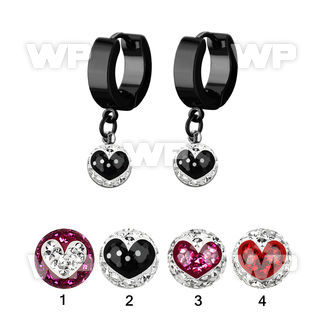 erkfrb8 black steel huggies dangling heart multi crystal ball