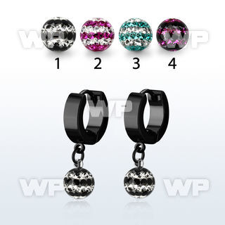 erkfrd8 black steel huggies dangling 3 line multi crystal ball
