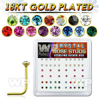 et3e0fj box w silver 925 l shaped nose studs 18k gold plated 