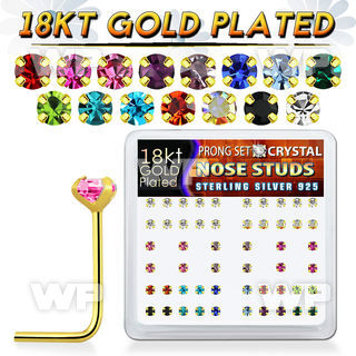 et3me9fj box w silver 925 l shaped nose studs 18k gold plated nose piercing