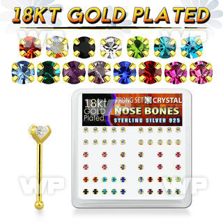 et4me0fj box w silver 925 nose bone 18k gold plated 2mm prong nose piercing