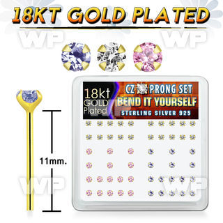 etngkfj box w silver 925 un bent nose stud 18k gold plated 2mm nose piercing