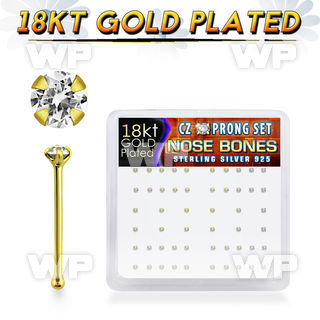 etu4g46 box w silver 925 nose bone 18k gold plated 1 5mm round nose piercing