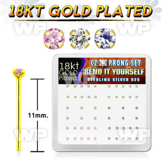 etung4j box w silver 925 un bent nose stud 18k gold plated 1 5mm nose piercing
