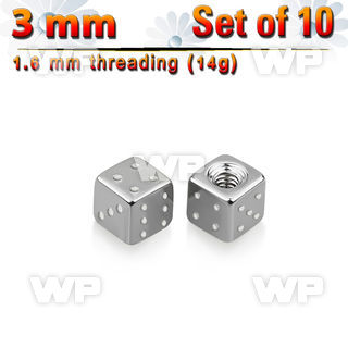 f318zi pack 3mm surgical steel dices threading 1 6mm belly piercing