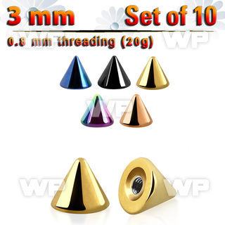 f6urzf3 pack of 10 pcs of 3mm ion plated surgical steel cones thr 