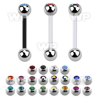 fbbc bioflex tongue barbell, 14g w 6mm steel jewel top ball