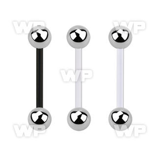 fbbg bioflex tongue barbell, 14g (1.6mm) w 6mm steel balls