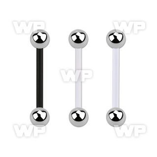 fbbs bioflex tongue barbell, 14g (1.6mm) w 5mm steel balls
