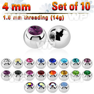 fc40 pack 4mm surgical steel ballspress fit crystal 1 6mm belly piercing